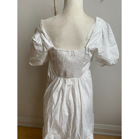 ASTR the Label BNWOT womens white poplin puff sleeve dress sz Medium side slit - Picture 5 of 9